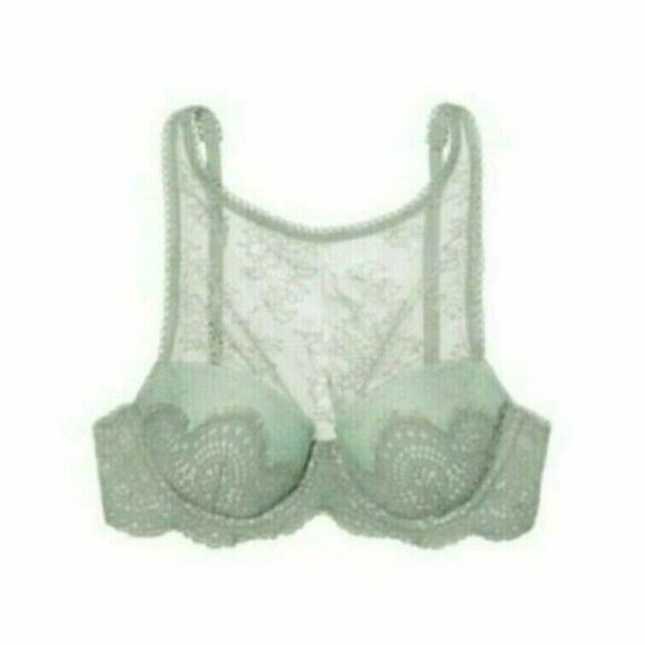 Victorias Secret Dream Angels Bra Lined Demi Green Lace High Neck 32DDD NEW - Picture 3 of 10